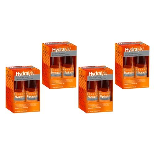Hydralyte Orange Flavoured Electrolyte Solution 4 Pack Bundle of 4