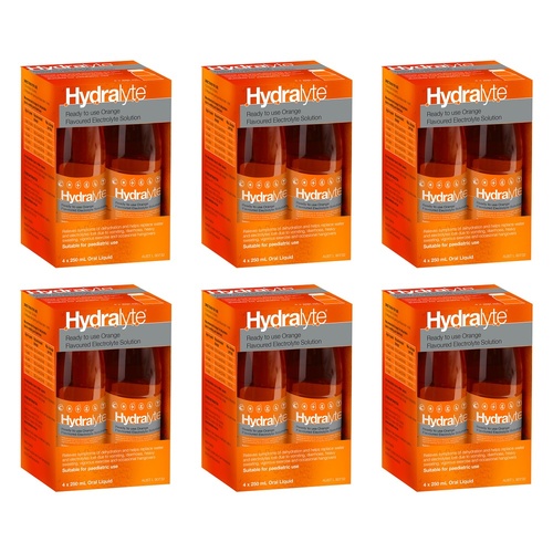 Hydralyte Orange Flavoured Electrolyte Solution 4 Pack Bundle of 6