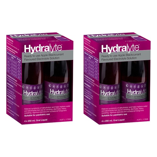 Hydralyte Apple Blackcurrant Flavoured Electrolyte Solution 4 Pack Bundle of 2