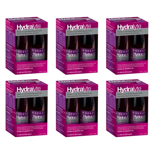 Hydralyte Apple Blackcurrant Flavoured Electrolyte Solution 4 Pack Bundle of 6