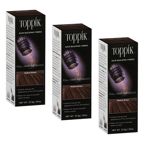 Toppik Hair Building Fibres Medium Brown 27.5g Pack of 3