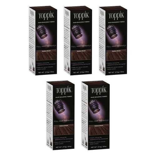 Toppik Hair Building Fibres Medium Brown 27.5g Pack of 5