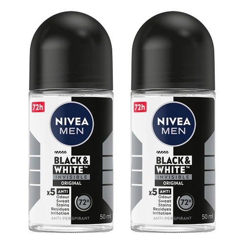 NIVEA MEN Black & White Invisible Original 72H Anti-Perspirant 50mL Pack of 2