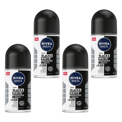 NIVEA MEN Black & White Invisible Original 72H Anti-Perspirant 50mL Pack of 4
