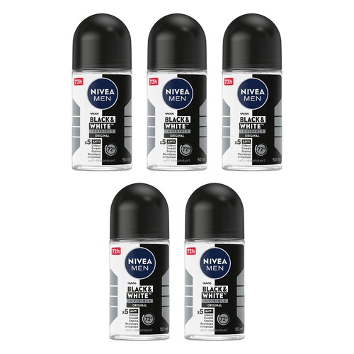 NIVEA MEN Black & White Invisible Original 72H Anti-Perspirant 50mL Pack of 5