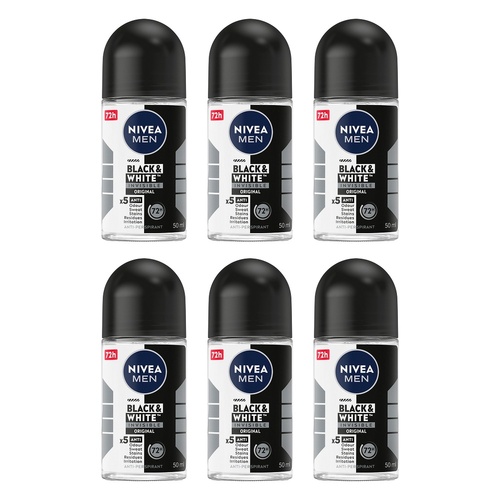 NIVEA MEN Black & White Invisible Original 72H Anti-Perspirant 50mL Pack of 6