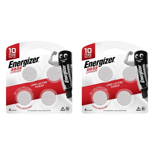 Energizer 2032 Lithium Coin Batteries 4 Pack Bundle of 2