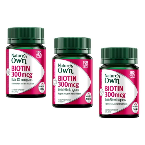 Nature's Own Biotin 300mcg 100 Tablets Pack of 3