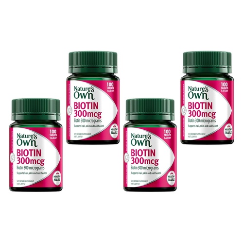 Nature's Own Biotin 300mcg 100 Tablets Pack of 4