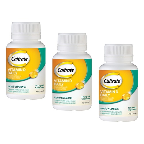 Caltrate Vitamin D Daily 60 Capsules Pack of 3