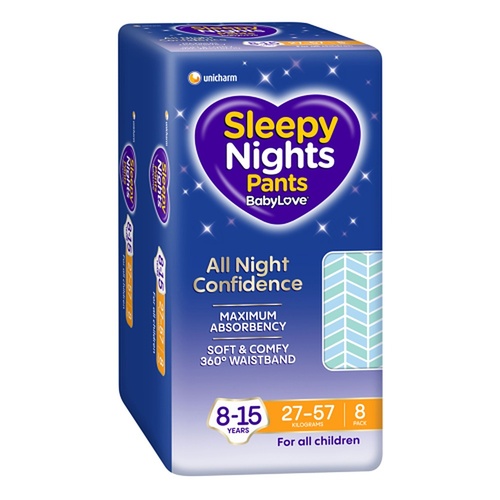 Baby Love Sleepy Nights Pants 8-15 Years (27-58kg) 8 Pack x 4
