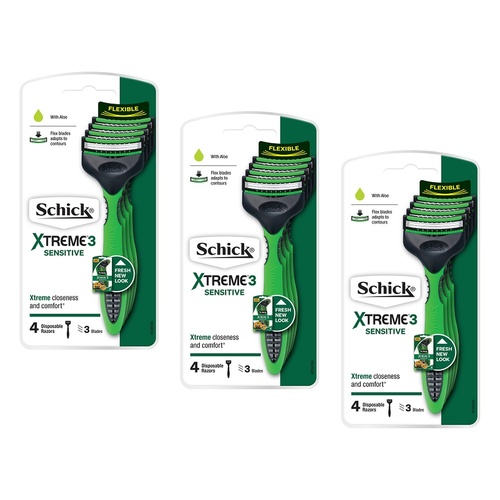 Schick Xtreme 3 Sensitive Disposable Razor 4 Pack x 6 Bundle of 3