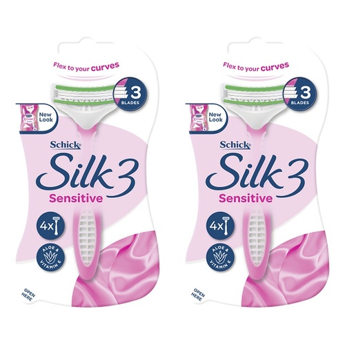 Schick Silk 3 Sensitive Disposable Razors 4 Pack Bundle of 2