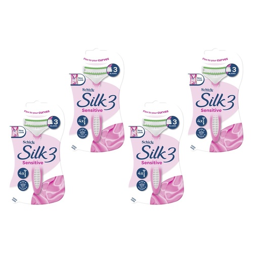 Schick Silk 3 Sensitive Disposable Razors 4 Pack Bundle of 4
