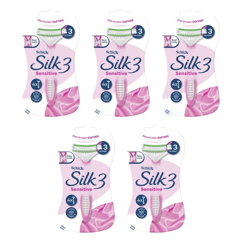 Schick Silk 3 Sensitive Disposable Razors 4 Pack Bundle of 5