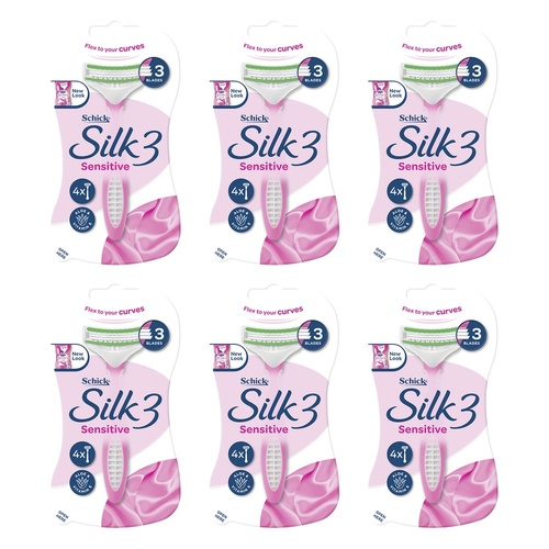 Schick Silk 3 Sensitive Disposable Razors 4 Pack Bundle of 6