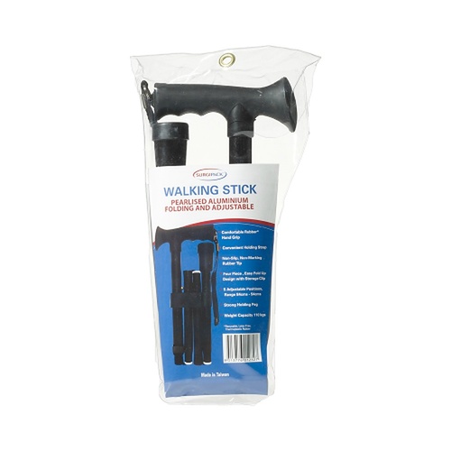 SurgiPack Aluminium Folding Walking Stick Black