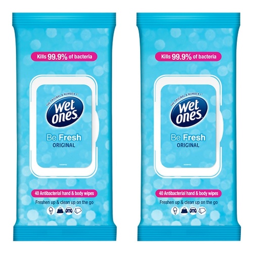 Wet Ones Be Fresh Original Antibacterial Hand & Body Wipes 40 Wipes Pack of 2