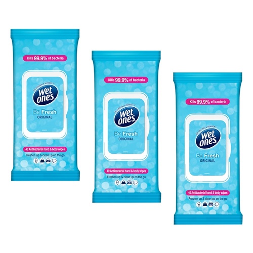 Wet Ones Be Fresh Original Antibacterial Hand & Body Wipes 40 Wipes Pack of 3