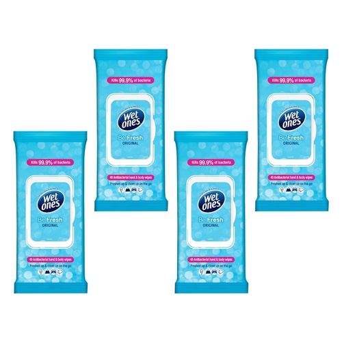 Wet Ones Be Fresh Original Antibacterial Hand & Body Wipes 40 Wipes Pack of 4