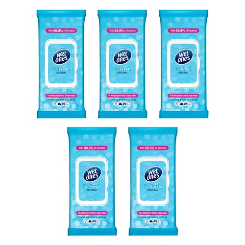 Wet Ones Be Fresh Original Antibacterial Hand & Body Wipes 40 Wipes Pack of 5