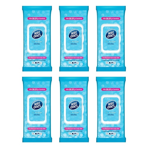 Wet Ones Be Fresh Original Antibacterial Hand & Body Wipes 40 Wipes Pack of 6