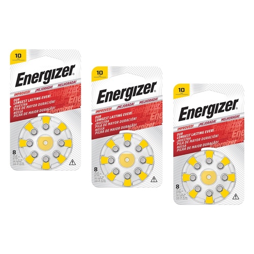 Energizer Hearing Aid Batteries AZ10 Turn & Lock 8 Pack Bundle of 3