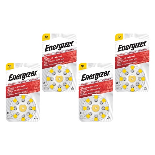 Energizer Hearing Aid Batteries AZ10 Turn & Lock 8 Pack Bundle of 4