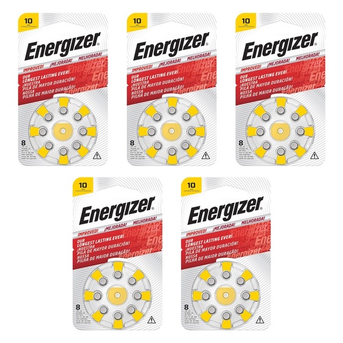 Energizer Hearing Aid Batteries AZ10 Turn & Lock 8 Pack Bundle of 5