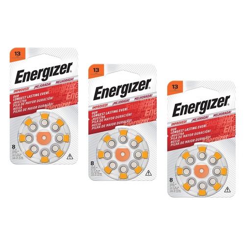 Energizer Hearing Aid Batteries AZ13 Turn & Lock 8 Pack Bundle of 3