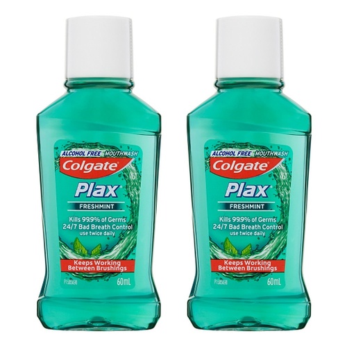 Colgate Plax Antibacterial Travel Mouthwash Freshmint 60mL Pack of 2