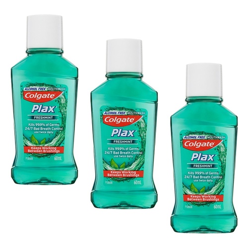 Colgate Plax Antibacterial Travel Mouthwash Freshmint 60mL Pack of 3