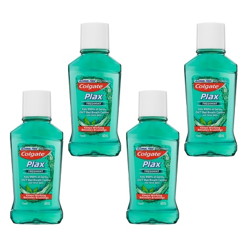 Colgate Plax Antibacterial Travel Mouthwash Freshmint 60mL Pack of 4