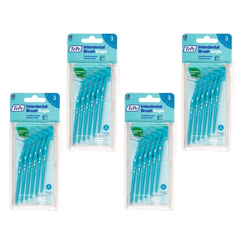 TEPE Interdental Brush Angle Blue Pack (ISO 3) 6 Pack Bundle of 4