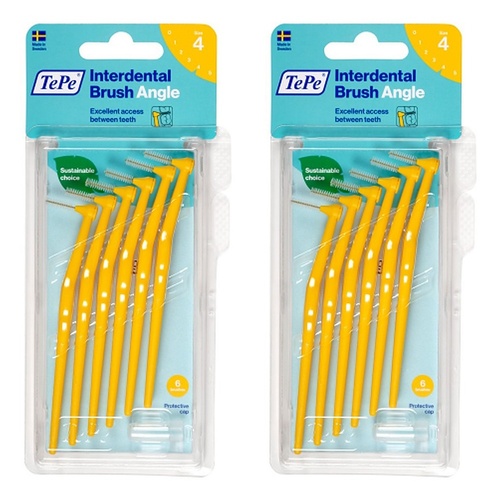 TEPE Interdental Brush Angle Yellow Pack (ISO 4) 6 Pack Bundle of 2
