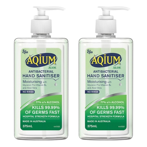 Ego Aqium with Aloe Antibacterial Hand Sanitiser 375mL Pack of 2