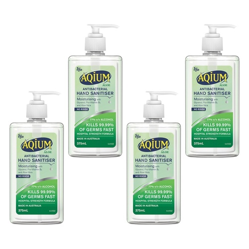 Ego Aqium with Aloe Antibacterial Hand Sanitiser 375mL Pack of 4
