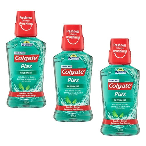 Colgate Plax Freshmint Alcohol Free Mouthwash 250mL Pack of 3
