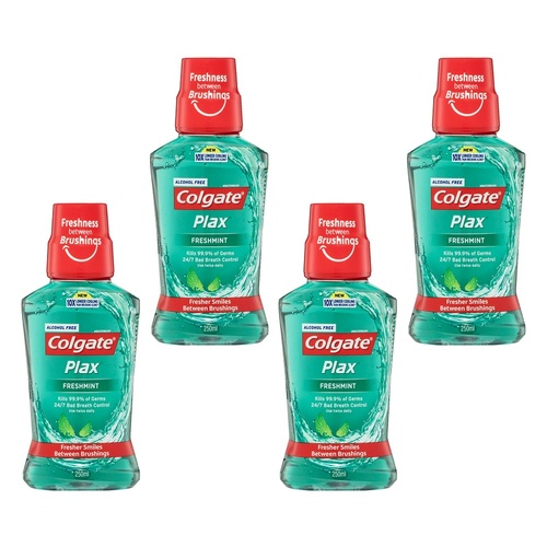 Colgate Plax Freshmint Alcohol Free Mouthwash 250mL Pack of 4