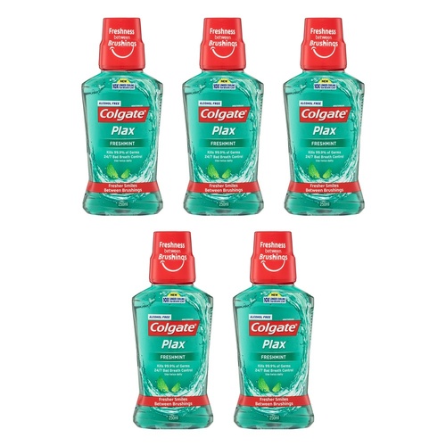 Colgate Plax Freshmint Alcohol Free Mouthwash 250mL Pack of 5