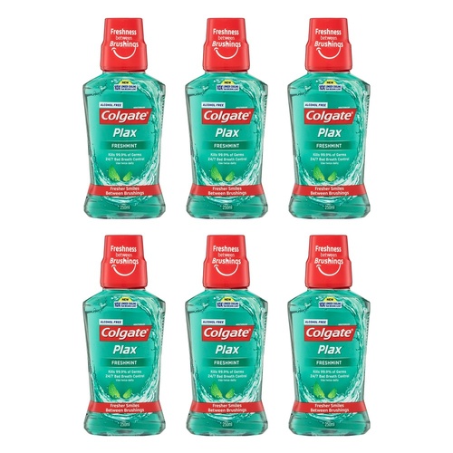 Colgate Plax Freshmint Alcohol Free Mouthwash 250mL Pack of 6