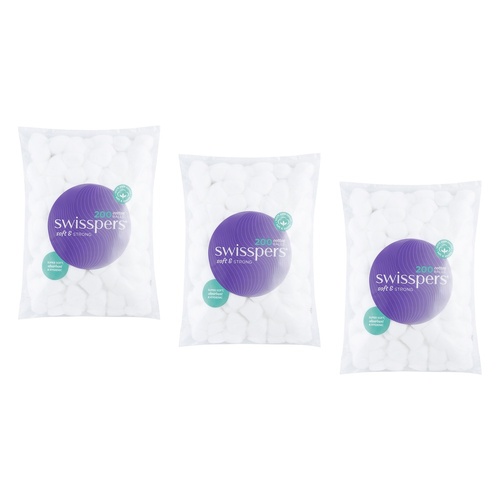 Swisspers Cotton Balls 200 Pack x 6 Bundle of 3