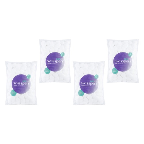 Swisspers Cotton Balls 200 Pack x 6 Bundle of 4