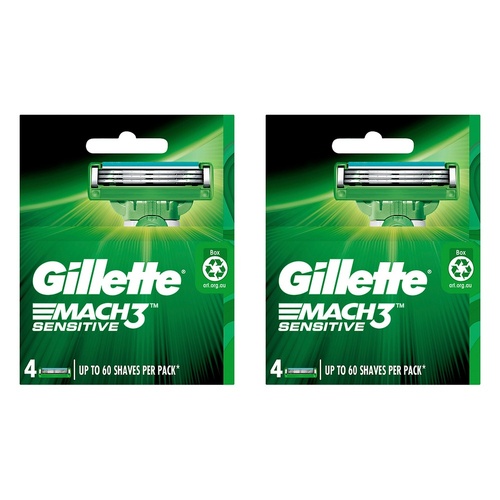 Gillette Mach3 Sensitive Razor Blade Refills 4 Pack Bundle of 2