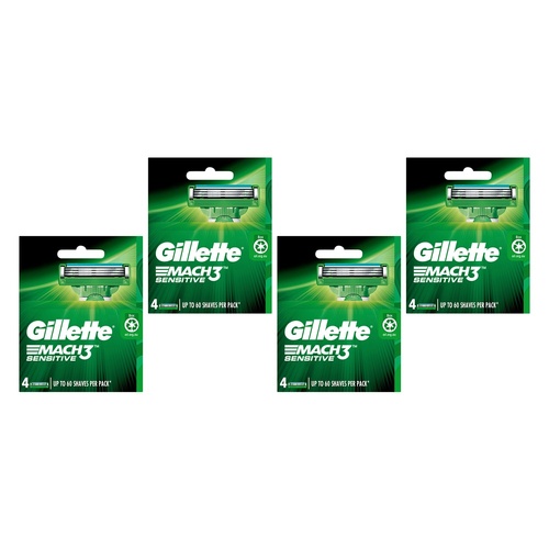 Gillette Mach3 Sensitive Razor Blade Refills 4 Pack Bundle of 4