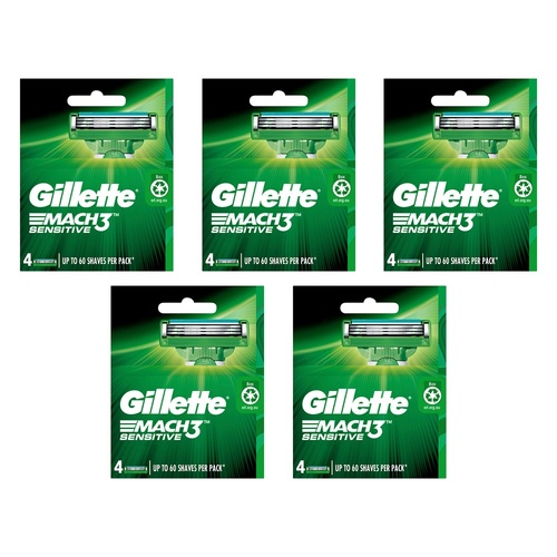 Gillette Mach3 Sensitive Razor Blade Refills 4 Pack Bundle of 5