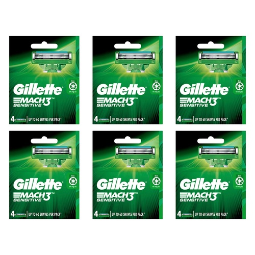 Gillette Mach3 Sensitive Razor Blade Refills 4 Pack Bundle of 6