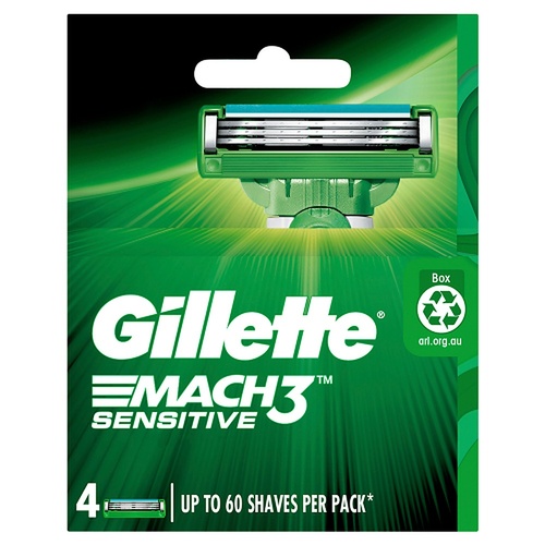 Gillette Mach3 Sensitive Razor Blade Refills 4 Pack