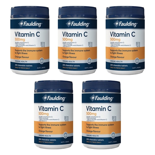Faulding Vitamin C 500mg 200 Tablets Pack of 5