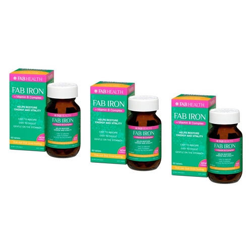FAB Iron + Vitamin B Complex 60 Tablets Pack of 3